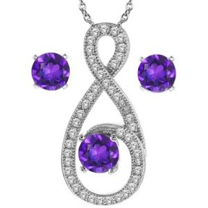 Amethyst & CZ Silver Pendant Earring Set